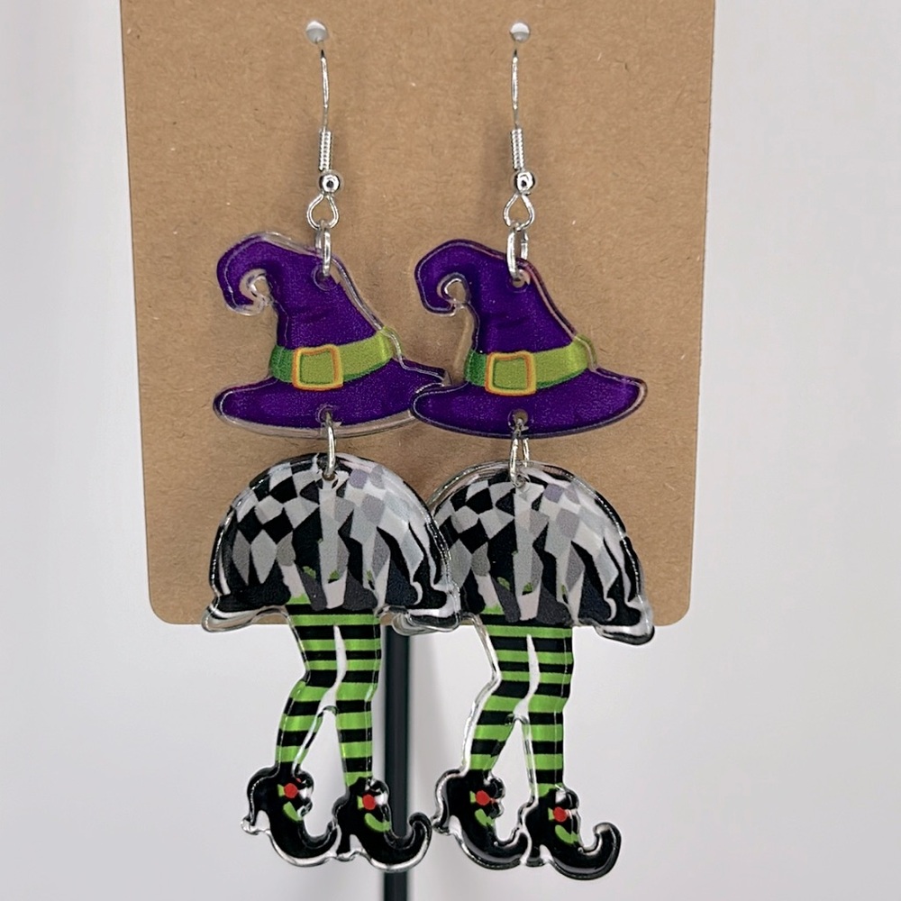 Chic Witch Leg Dangle Acrylic Earrings - Double-Sided Fashion Jewelry - Picture 1 of 3